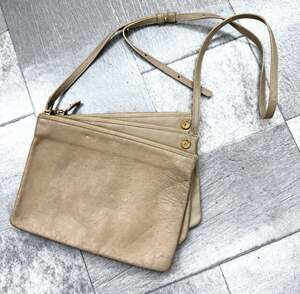 Authentic Celine Small Trio Crossbody Bag Gray Lambskin Leather Phoebe Philo Era